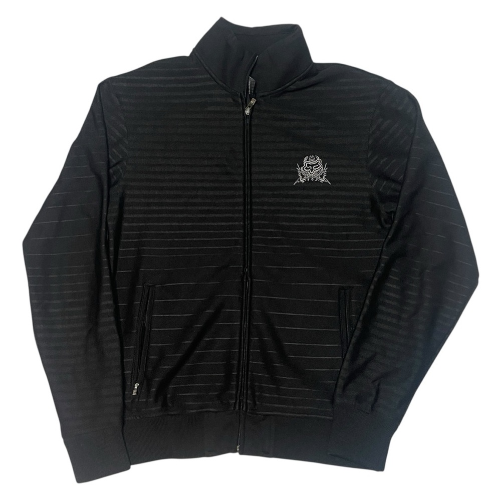 Fox Racing Motocross Lightweight‎ Stripe Knit Zip Up Black Casual Jacket Men's S